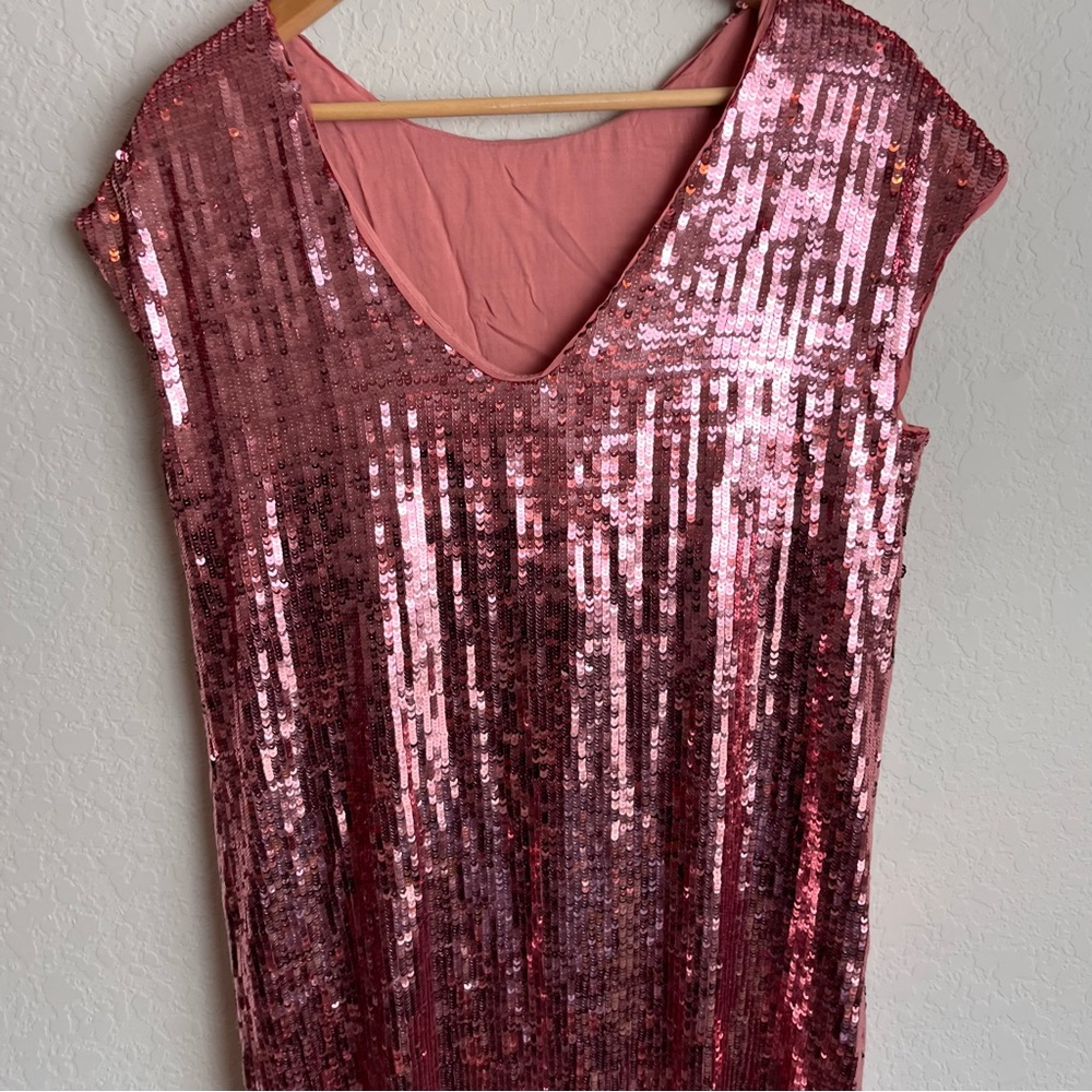 Anthropologie Maeve Kara Sequin Dress Small S Rose Pink Mini Shift Women’s - Picture 7 of 9